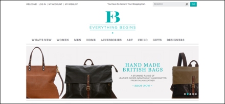 Everything Begins website homepage image featuring our bags